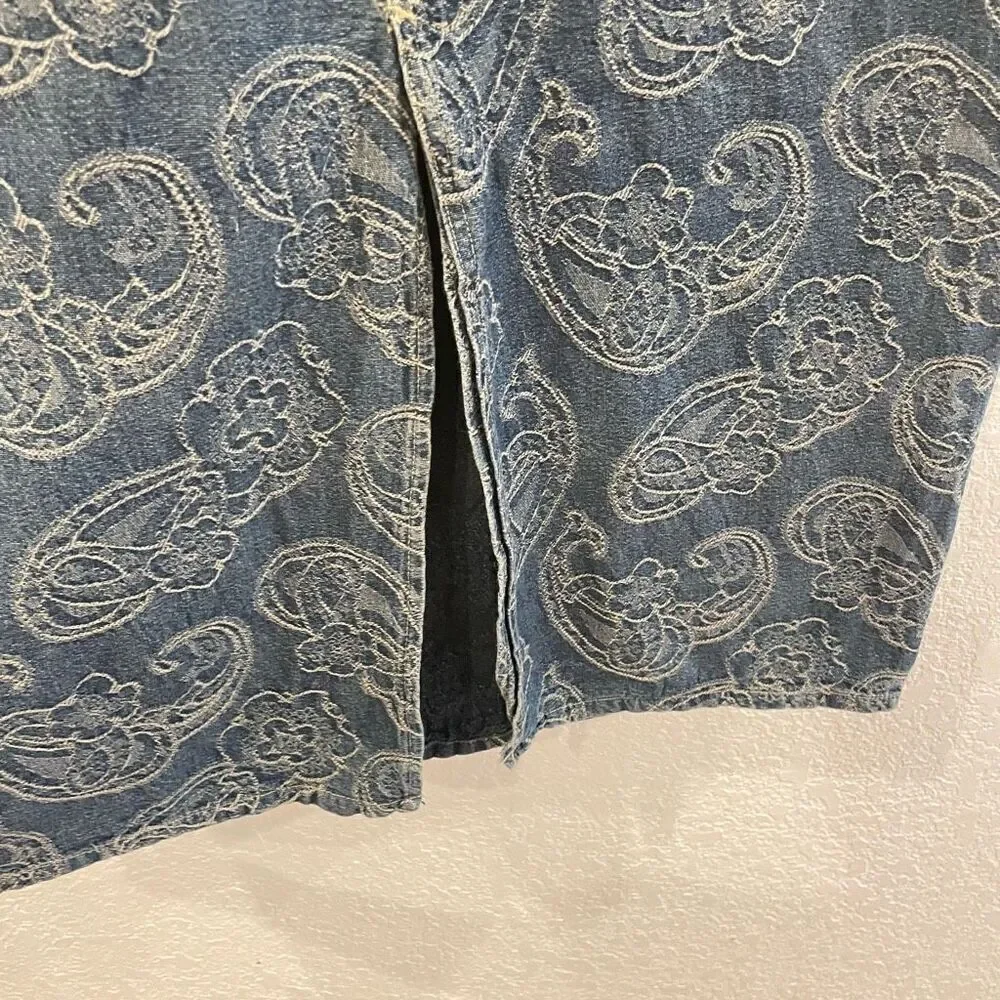 Vintage Liz Claiborne LizWear‎ Denim Bohemian Paisley Embroidered Maxi Skirt 4